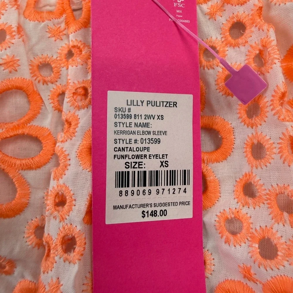 Lilly‎ Pulitzer Kerrigan Top Womens XS Orange Funflower Eyelet New Off Shoulder